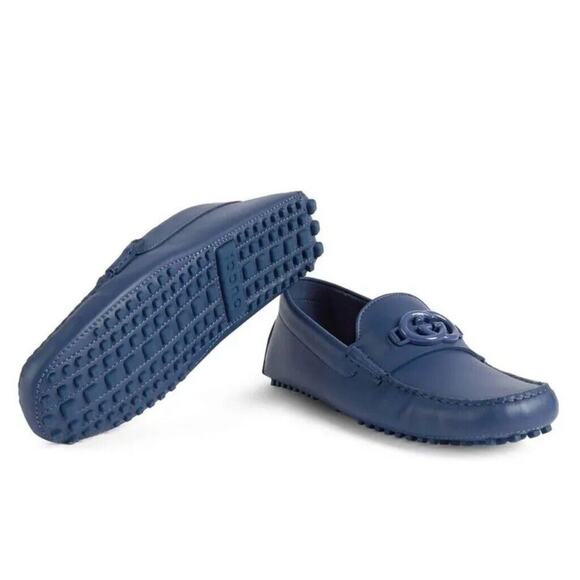 Gucci GG Interlocking Men's Loafer Blue Driver moccasins Shoes G 8/ US 8.5 NIB - Picture 2 of 16